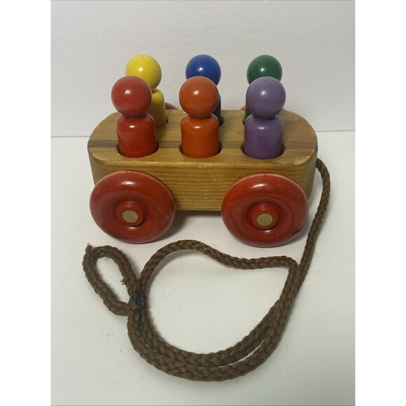 L.S. Ruth Wooden Rope Pull Toy 6 Pegs Toddler Learning Toy Made In USA - Picture 1 of 10